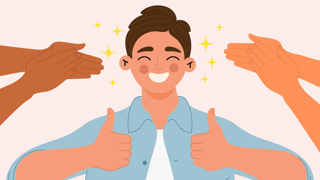An illustration of a man receiving praise.