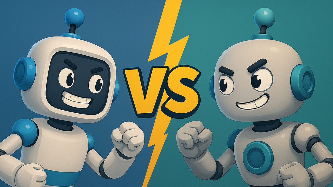 Two robots pitted against on another in a versus image.