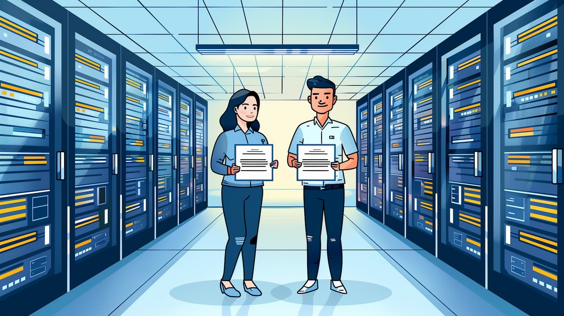 Zwei Personen halten jeweils ein Zertifikat vor.