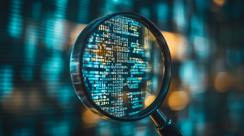 Ein Lupe vor einem Bildschirm.
