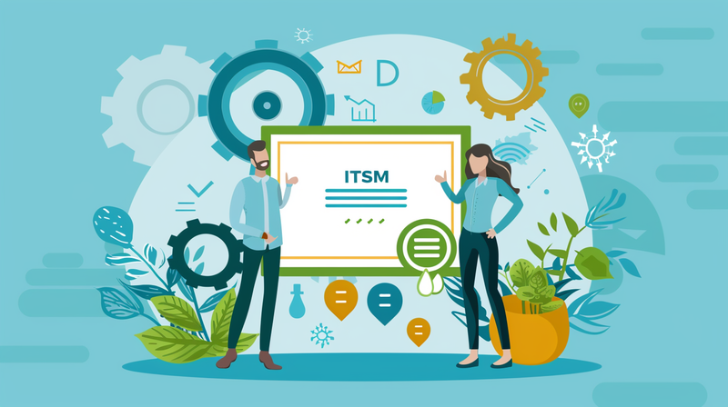 Eine Illustration von einem Zertifikat zu dessen Seite jeweils eine Frau und ein Mann stehen.