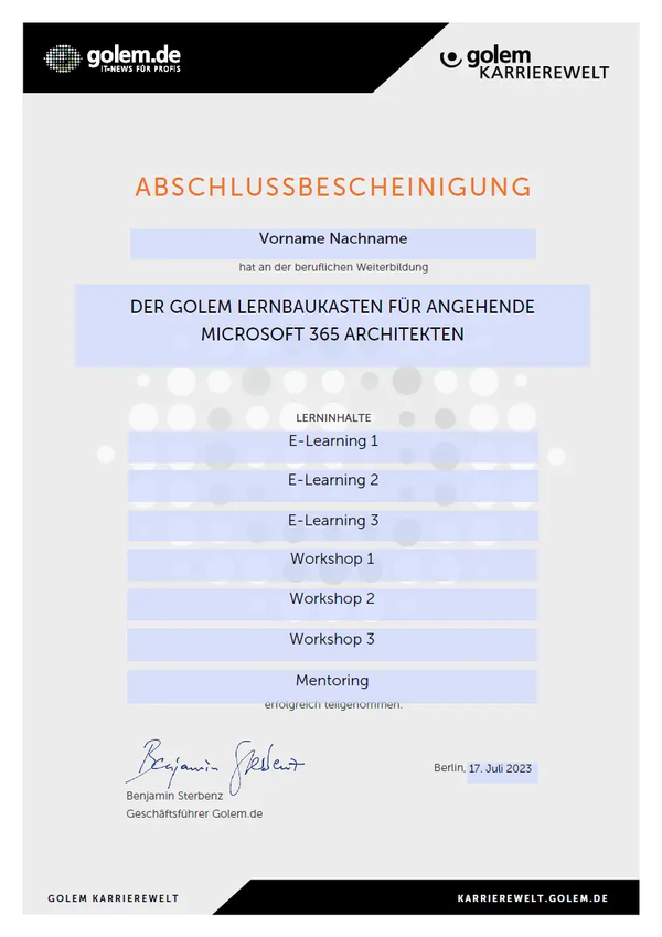 Der Golem Lernbaukasten für angehende Microsoft 365 Architekten - Golem Karrierewelt