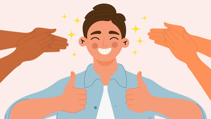 An illustration of a man receiving praise.